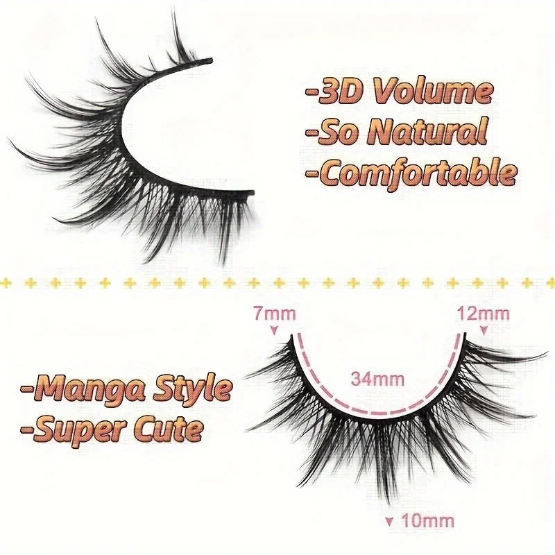7 Pairs Manga Lashes - Natural Look, 3D Volume, Wispy, Fluffy, Spiky, Anime & Cosplay Eyelashes - Pack