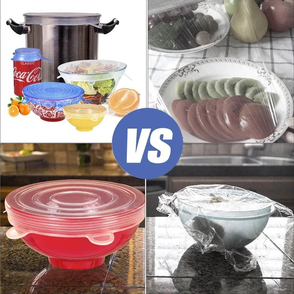6 Pcs Silicone Stretch Lids for Kitchen Food Covers | Universal Bowl Caps