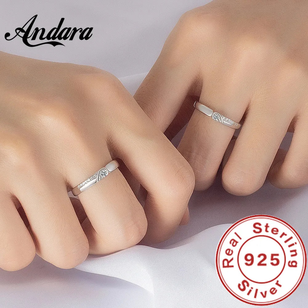Real 925 Sterling Silver Open Ring with AAA Zirconia | Adjustable Wedding Band
