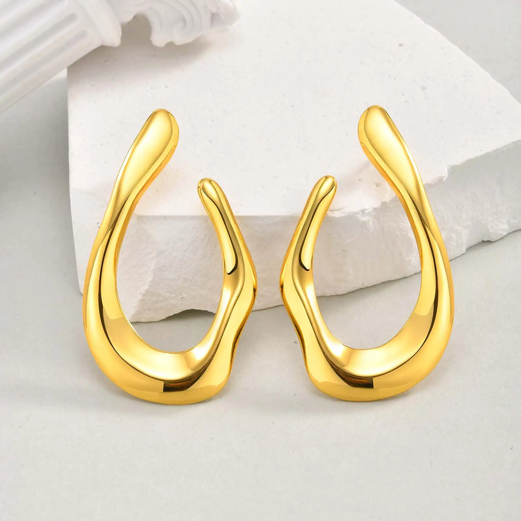 Irregular U-Shaped Earrings for Women | Gold Stainless Steel Geometric Studs