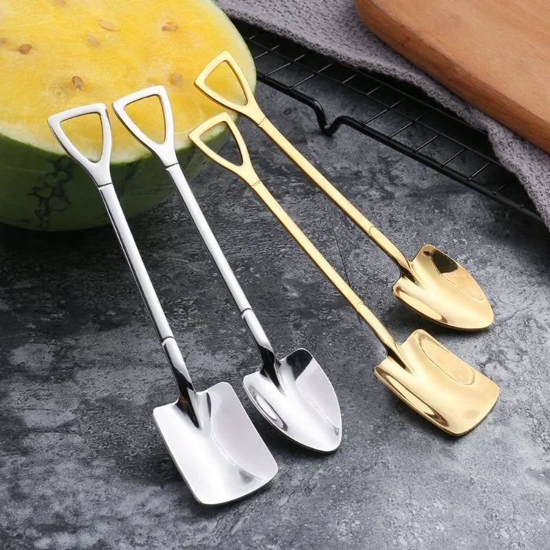 Stainless Steel Dessert Spoon Set | Shaped Spade Scoop for Ice Cream and Fruit