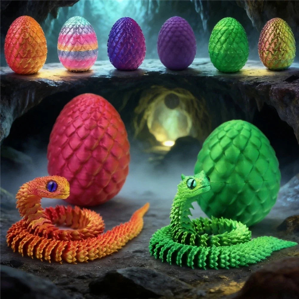 Articulated 3D Printed Snake with Egg | Desktop Decor Fidget Toy