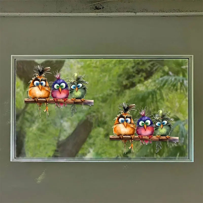 Funny Cartoon Bird Window Stickers | Self-Adhesive PVC Home Decals