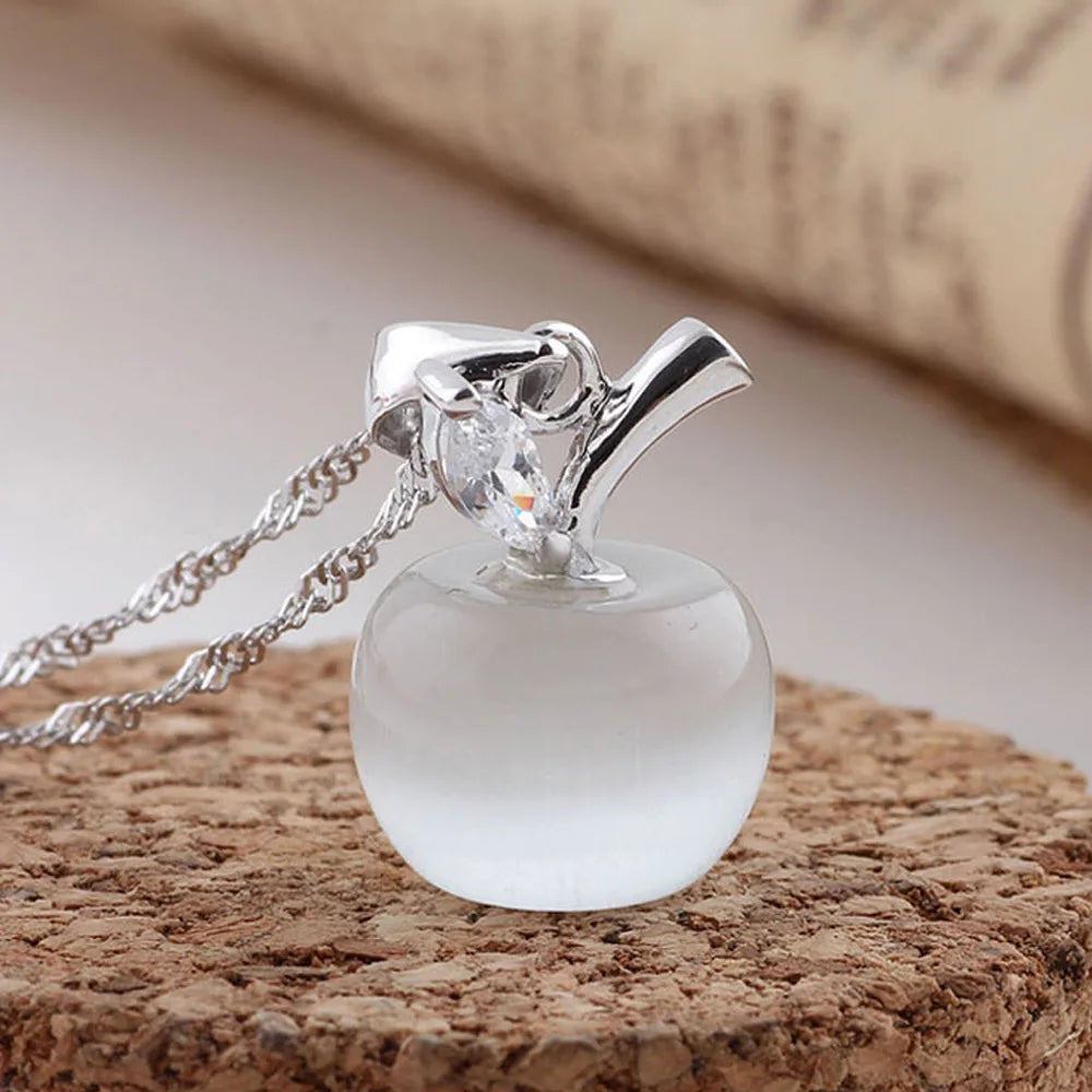 925 Sterling Silver Crystal Apple Link Chain Necklace | Vintage Elegant Fine Jewelry