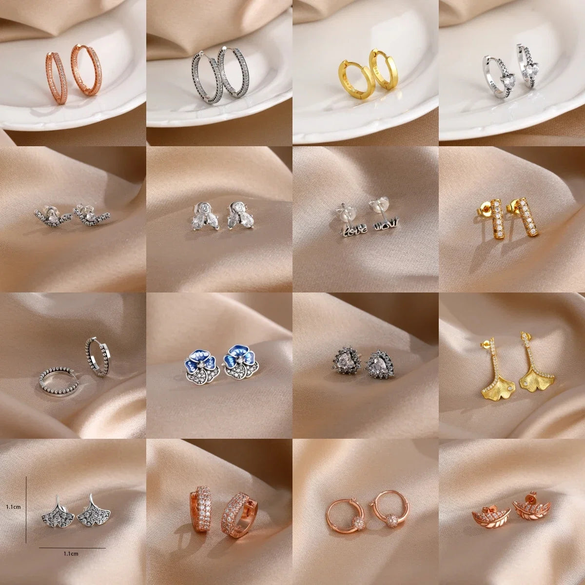 2026 New Fashion Hoop Earrings Set for Women | Ginkgo Leaf Enamel Flower Stud, Cute Crown Heart Zircon Earrings