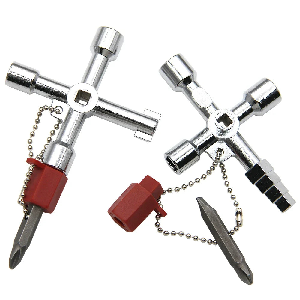 4in1 Silver Key Wrench Set | Electrical Elevator Control Cabinet Valve Inner Triangle Quadrangle Screwdriver Tool
