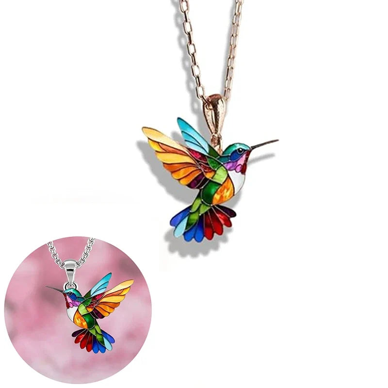 Acrylic Hummingbird Necklace | 2D Bird Charm Pendant for Women