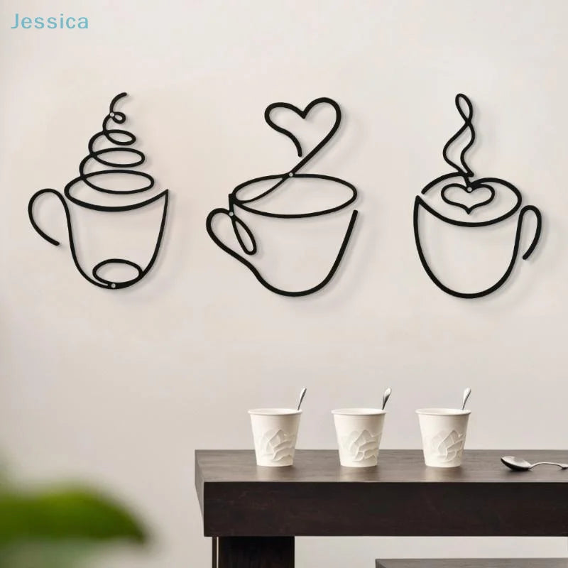 Metal Black Coffee Cup Wall Art Decor | Kitchen, Cafe & Coffee Bar Wall Hanging