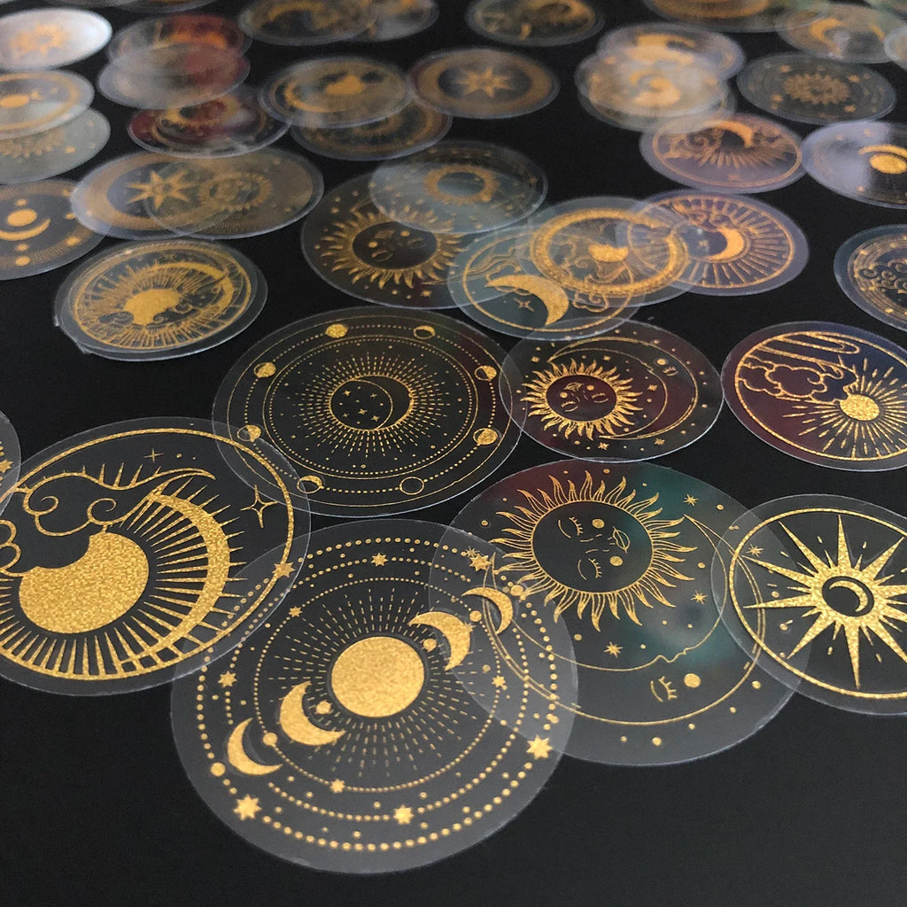 70 pcs Glitter Gold PET Adhesive Stickers | Waterproof Transparent Label Set