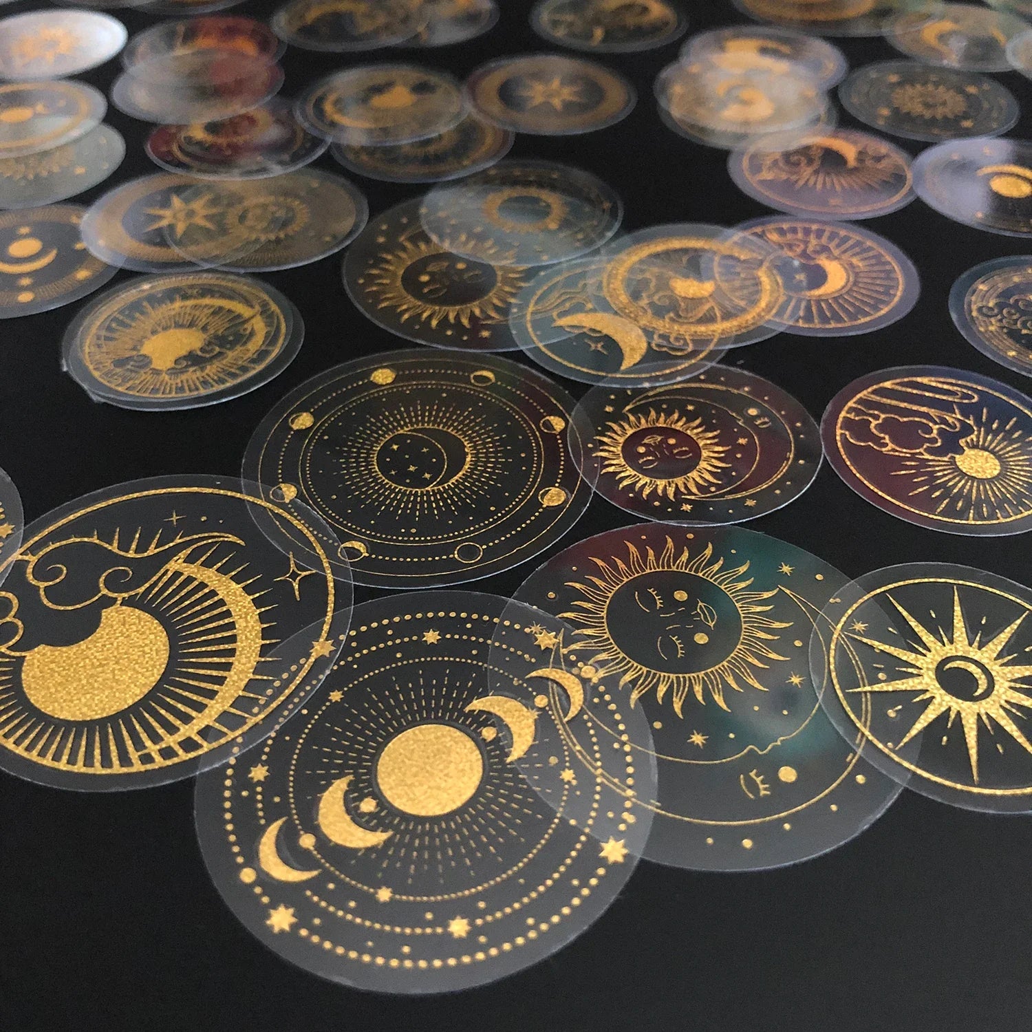 70 pcs Glitter Gold PET Adhesive Stickers | Waterproof Transparent Label Set