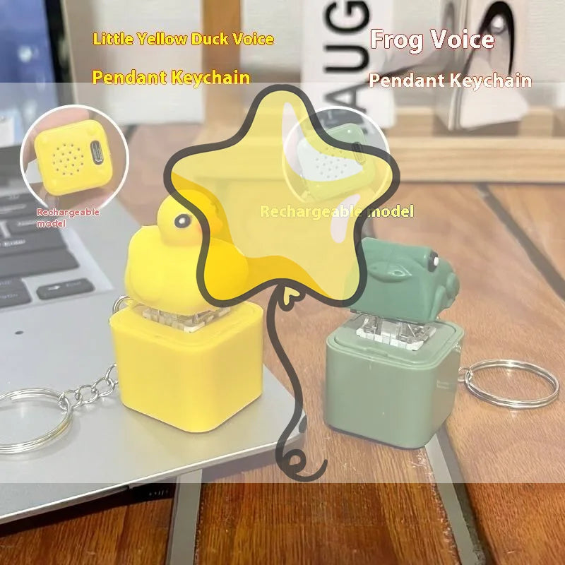 Frog Croaking Keychain Fidget Clicker | Rechargeable Sound Keyring with LED Light