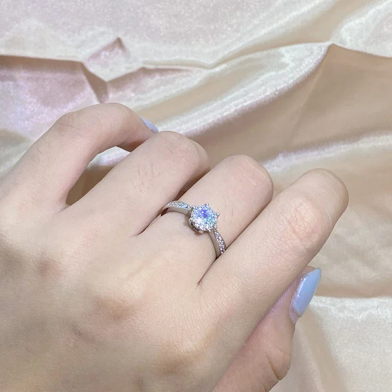 Sterling Silver 925 Six-Claw Zircon Ring | Classic Cocktail Jewelry