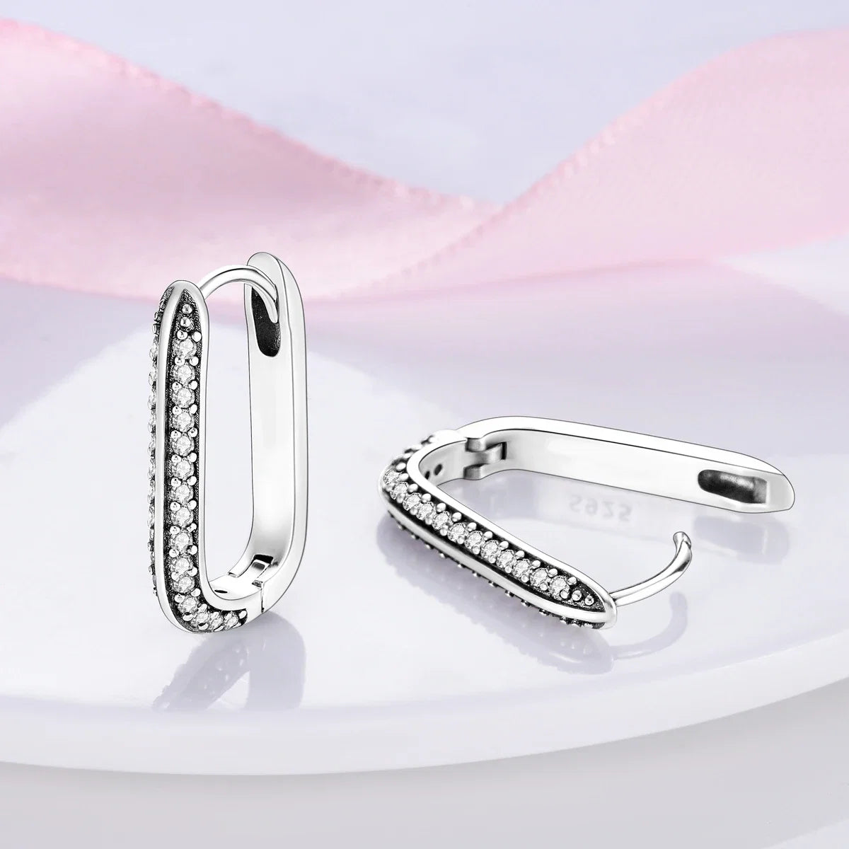 925 Sterling Silver Hoop Earrings with Zircon | Classic U-Shaped Women Jewelry
