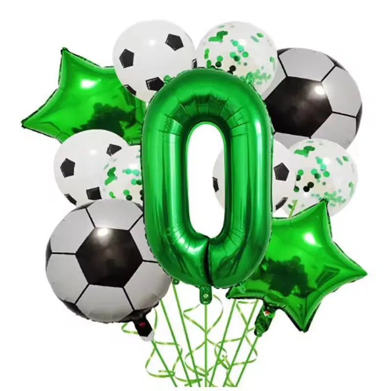 11pcs Football Foil Balloons Soccer Party Decorations | Green Number Ball Set