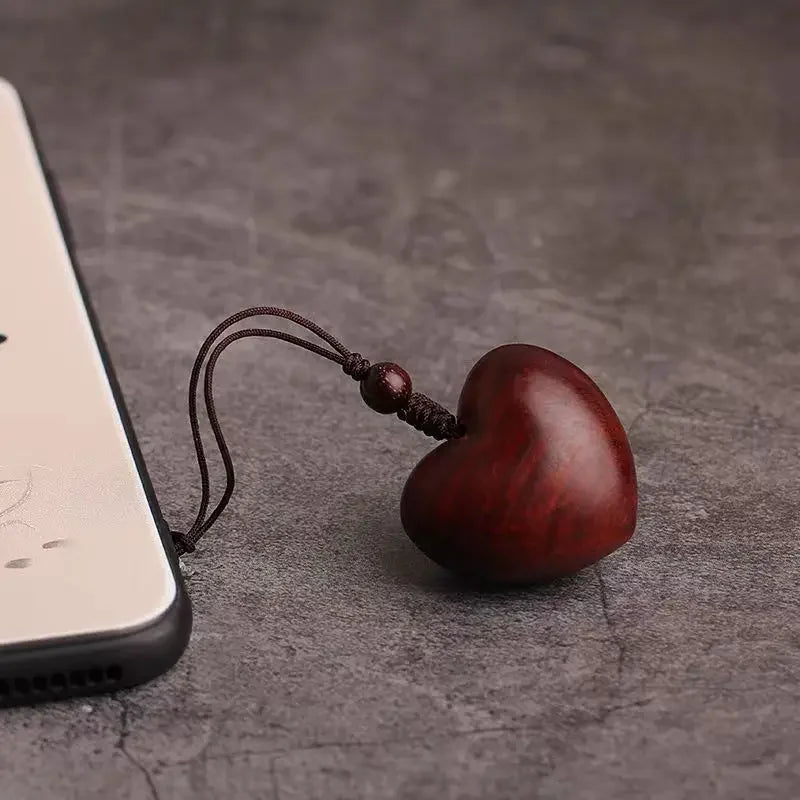 Creative Simple Rosewood Red Love Keychain | Hand-woven Solid Wood Phone Charm for Couples