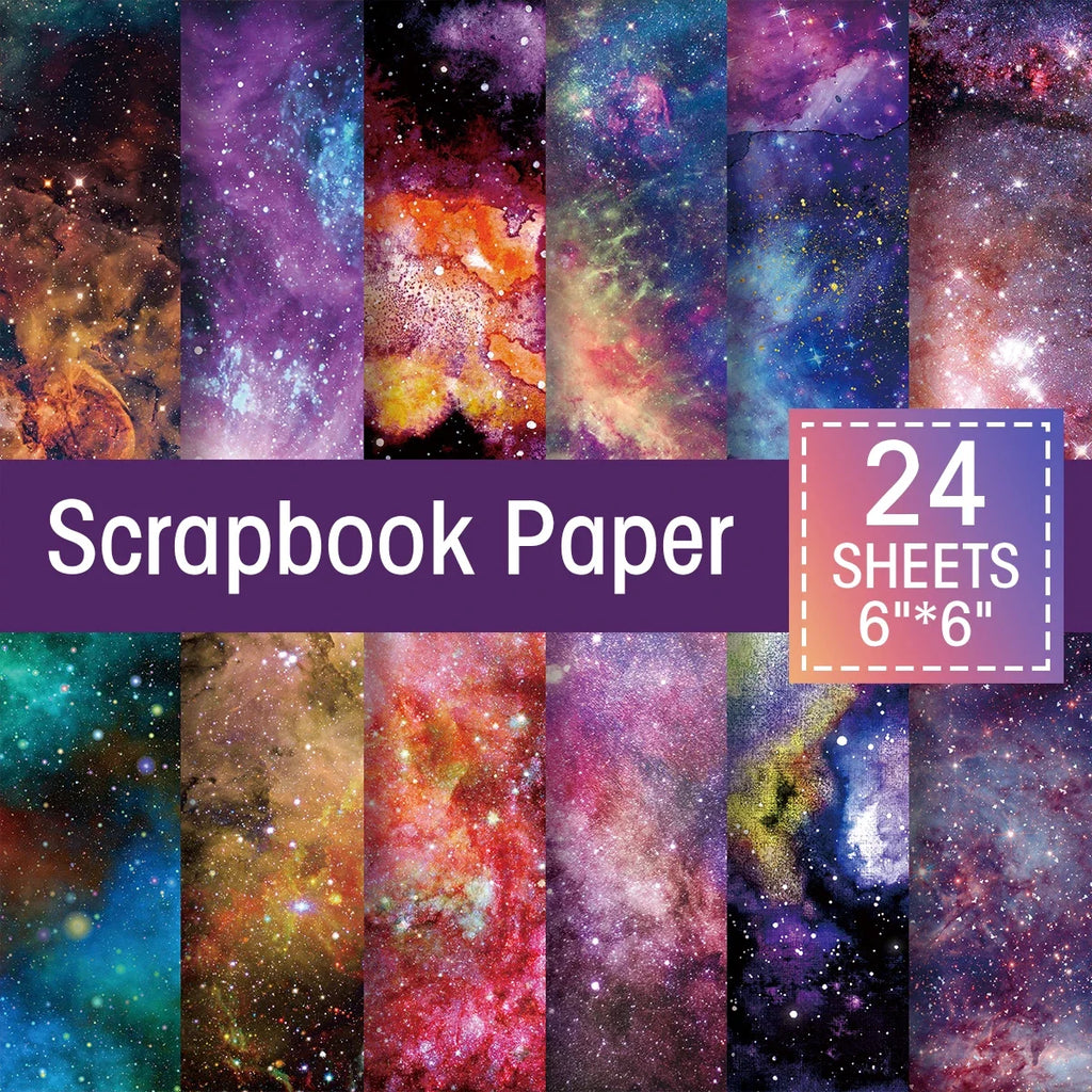 Galaxy Star Scrapbook Paper Set | 24-Pack Space Themed Decorative Paper