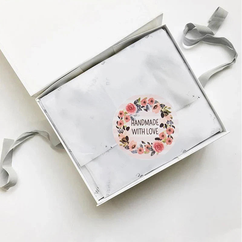 100-500 Flower Thank You Stickers for Small Business Packaging | Handmade Love Labels