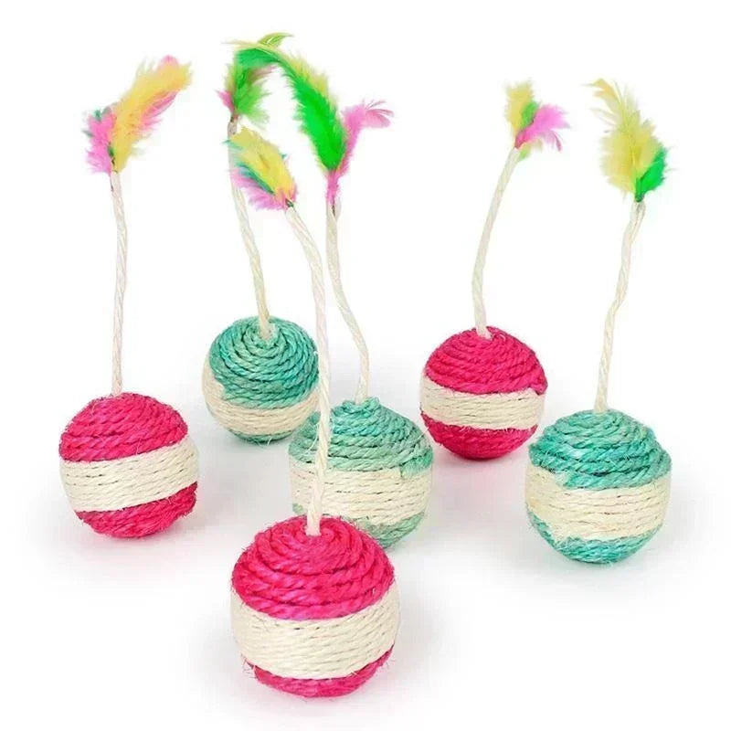 Cat Sisal Scratching Ball Toy | Interactive Feather Toy for Kittens