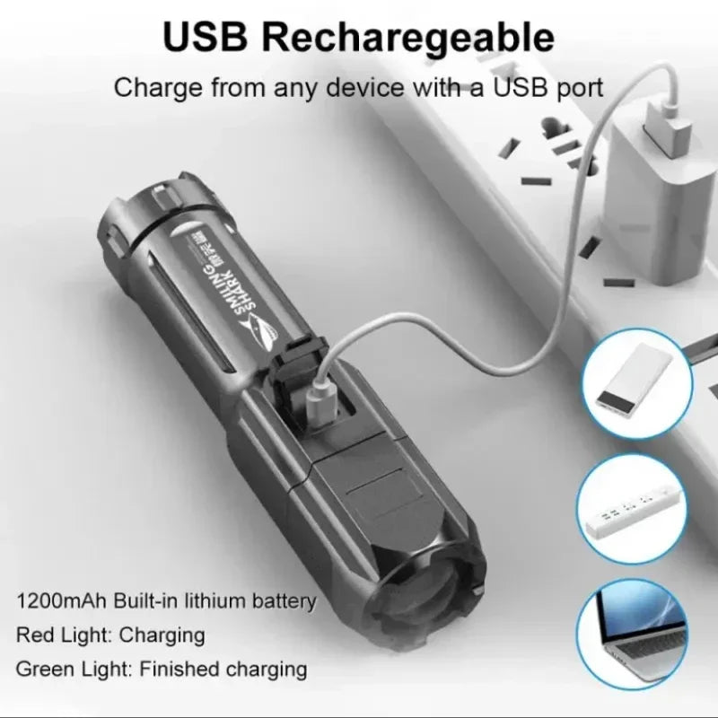 USB Rechargeable LED Flashlight | High Power Zoomable Torch for Camping and Emergencies