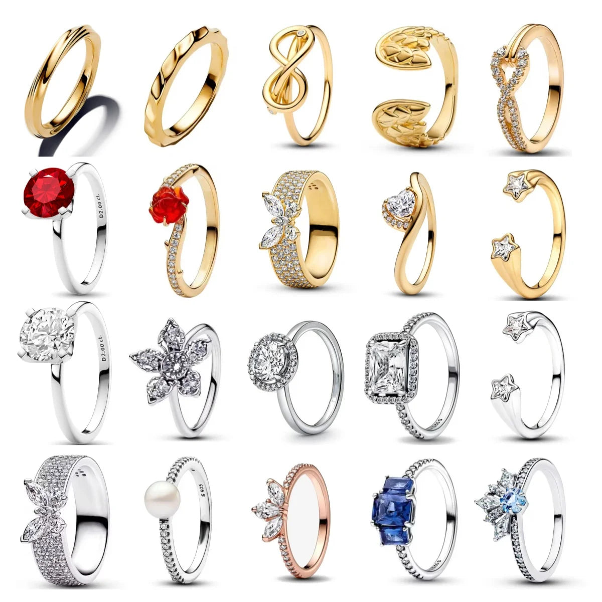Sterling Silver Zircon Ring Set | Butterfly Snowflake Rose Design