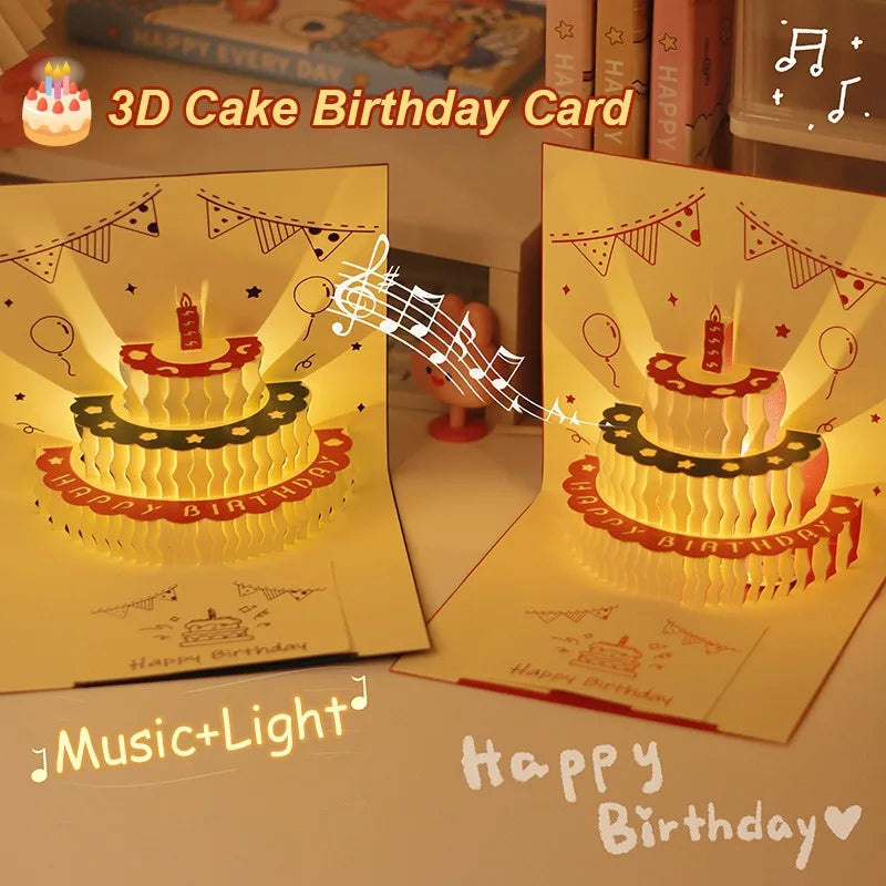 3D Music Light Birthday Card | Pop Up Cake Musical Greeting with Envelope