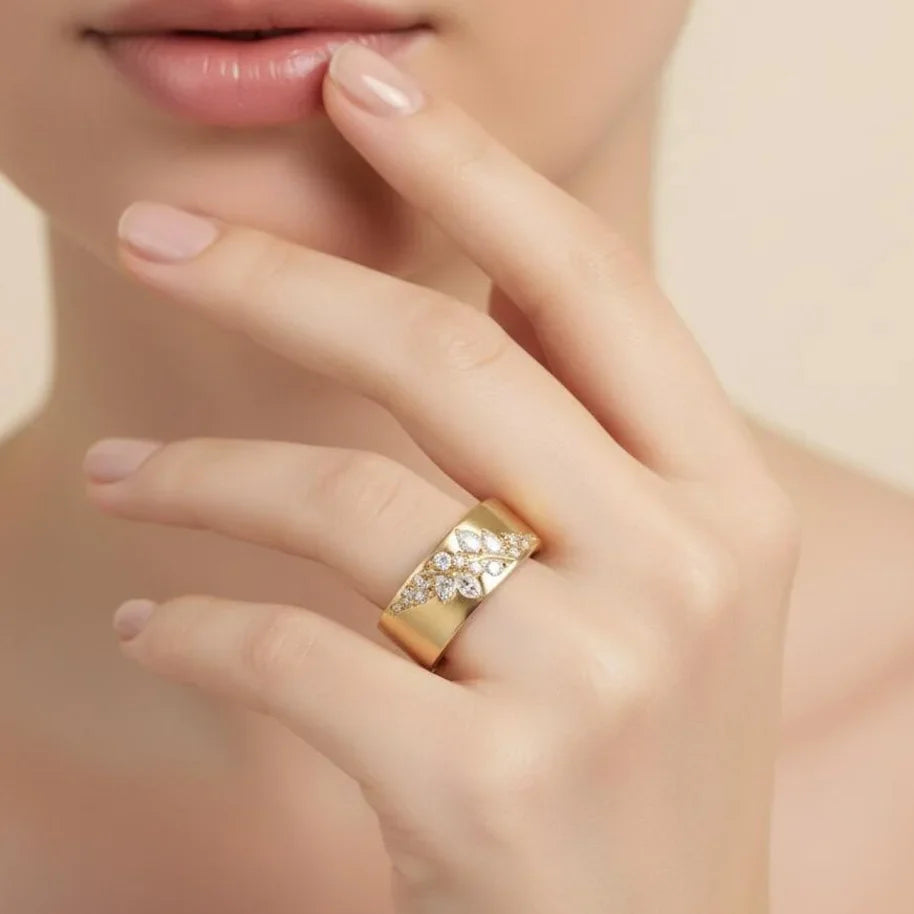 Geometric Green Stone Gold Leaf Ring | Fine Cocktail Jewelry for Women