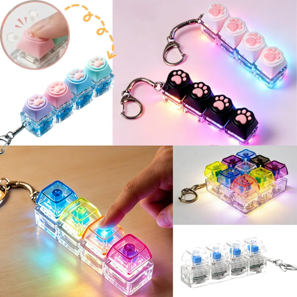 LED Keyboard Keychain Fidget Toy | Crystal Clicker for Stress Relief