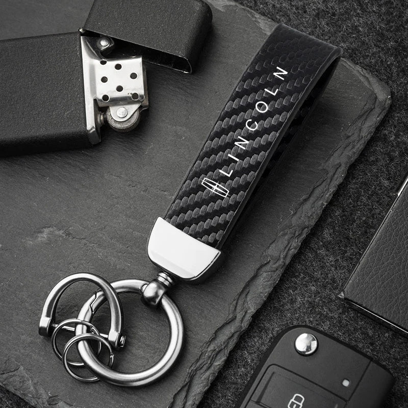 Carbon Fiber Style Car Keychain | Microfiber Leather Key Ring for Lincoln Navigator