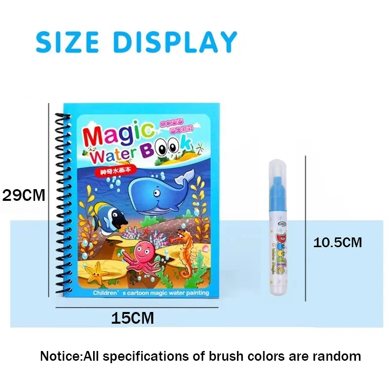 Magic Water Painting Book | Reusable Water Drawing Toy with Refillable Water Pen