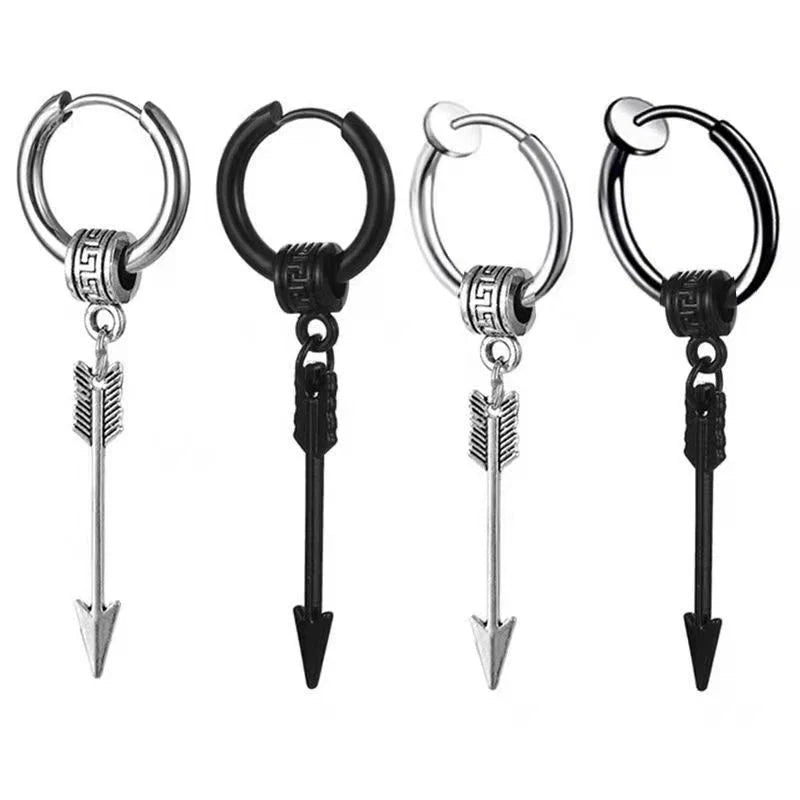 Black Arrow Punk Stainless Steel Stud Earrings | Unisex Gothic Ear Clip Set