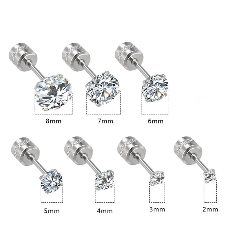 1Pair Stainless Steel Crystals Stud Earrings | Classic Screw-Back Jewelry