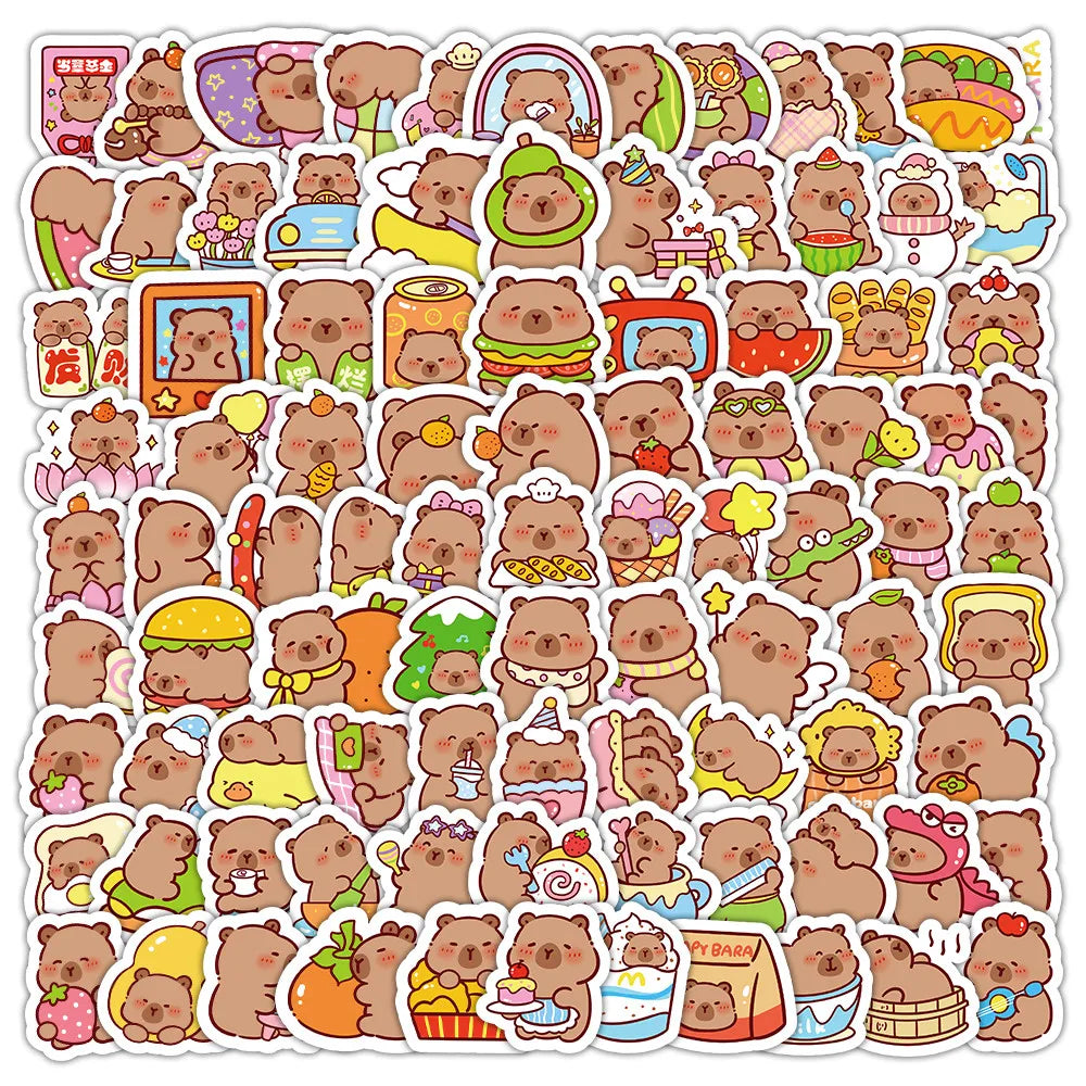 102Pcs Capibara Foldable Sticker Set | Cute Rodent Decor for Journal, Laptop and Gift Wrapping