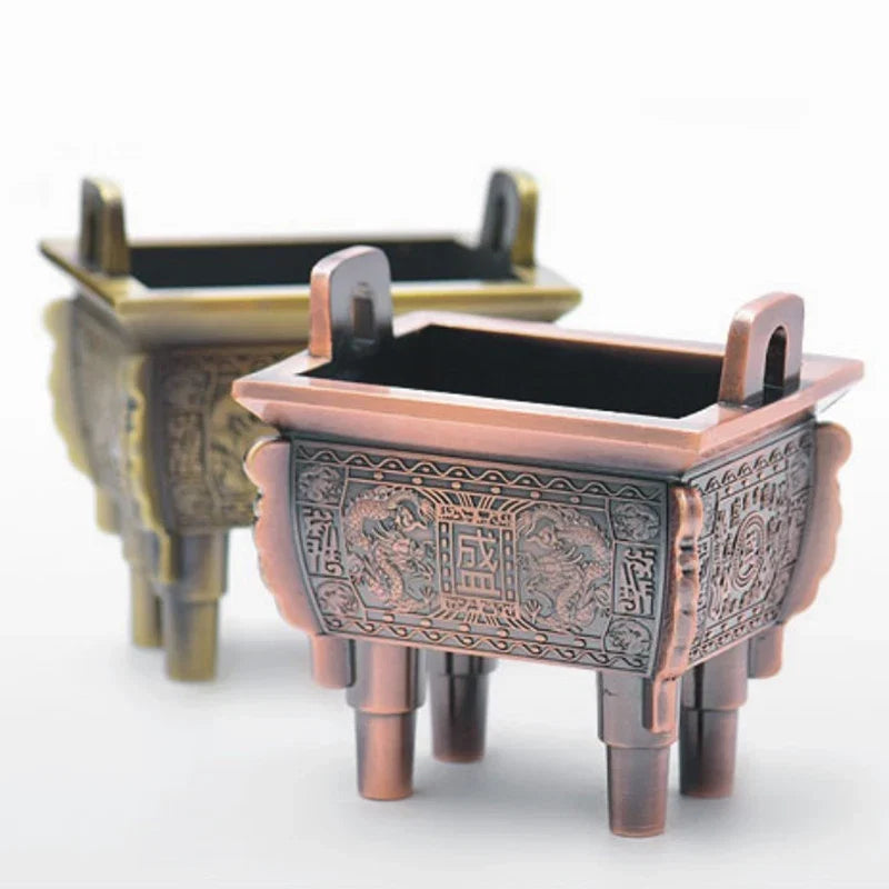 Mini Bronze Incense Burner | Chinese Retro Dragon Carving Decoration