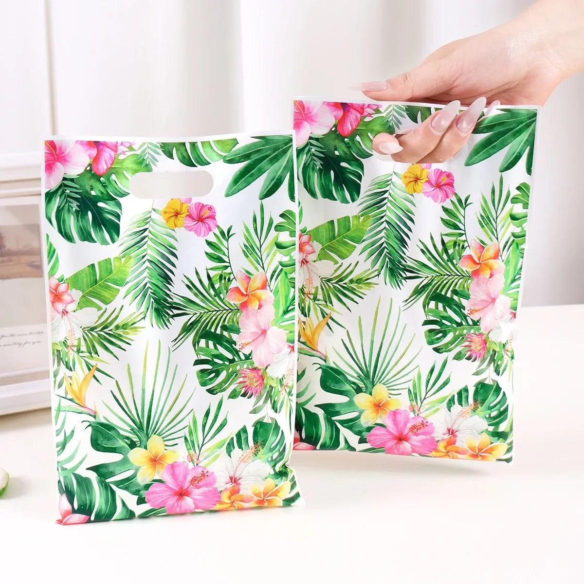 Tropical Hawaiian Party Tablecloth and Candy Bags Set | Flamingo Summer Decor