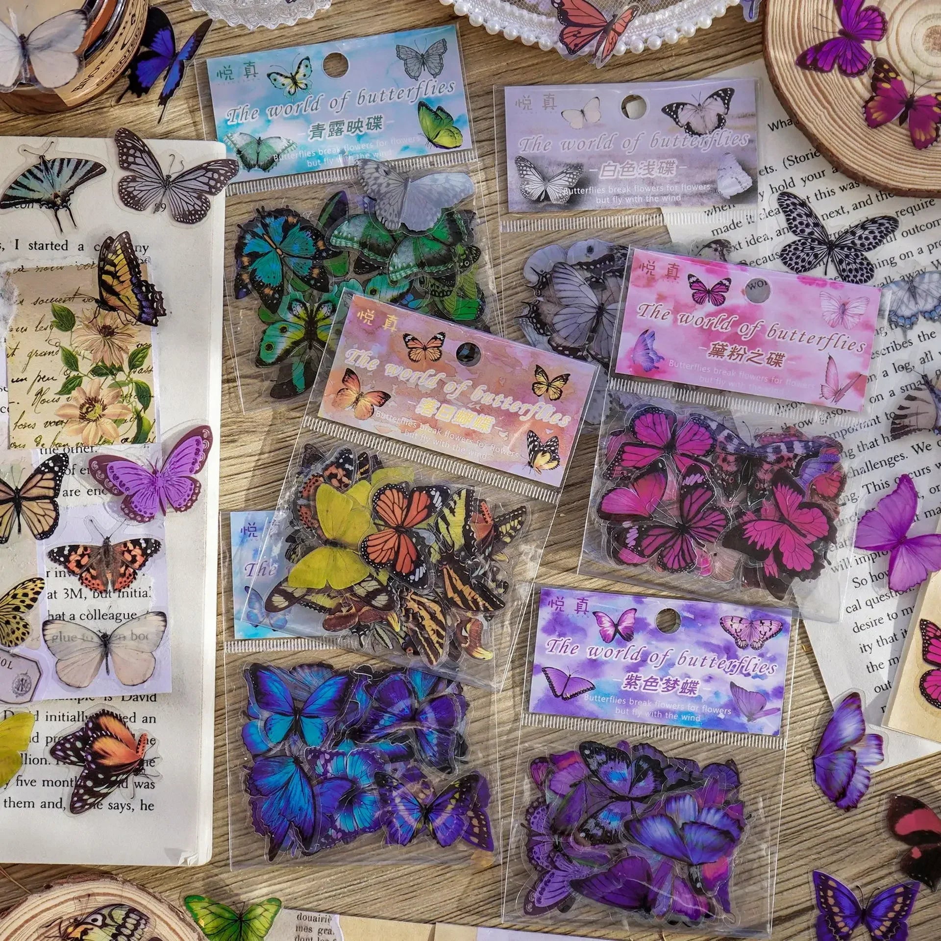 Butterfly Stickers Pack 40pcs | PET Waterproof Craft Stickers for Scrapbooking