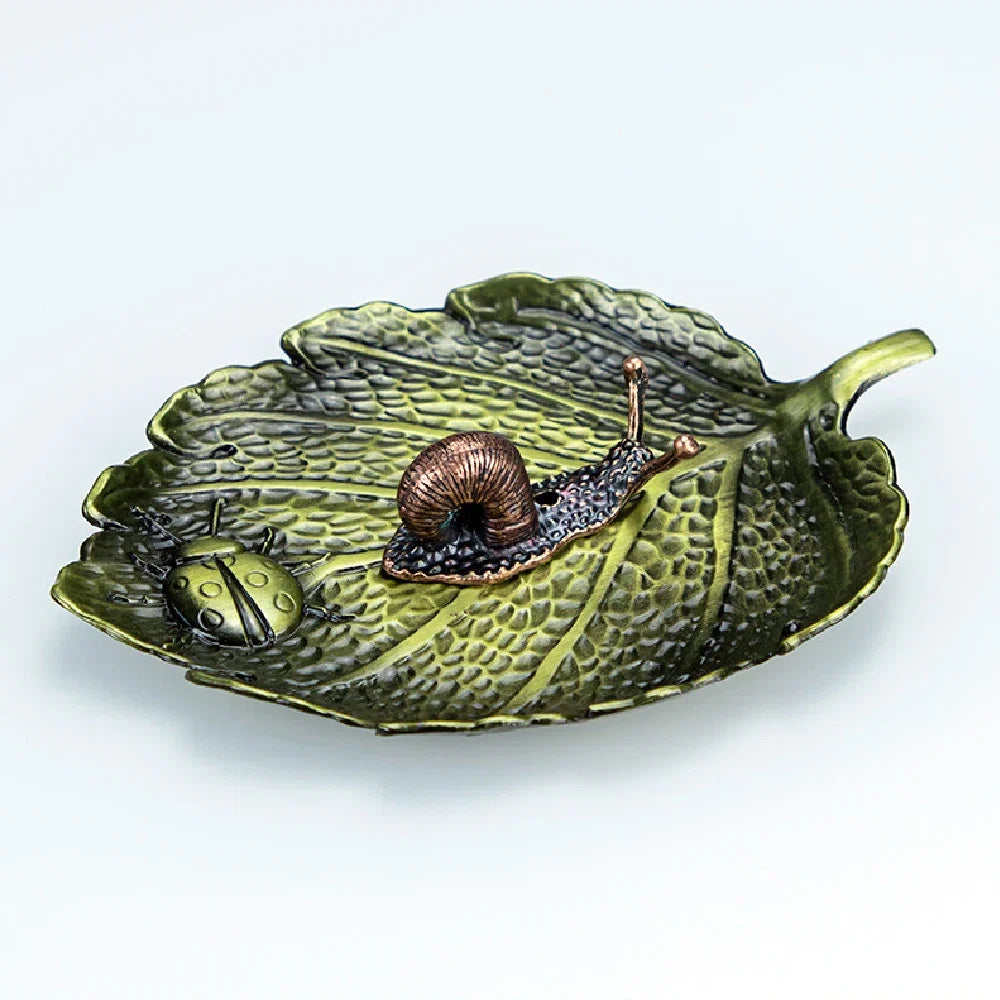Leaf Snail Incense Burner | Antique Metal Incense Plate for Living Room