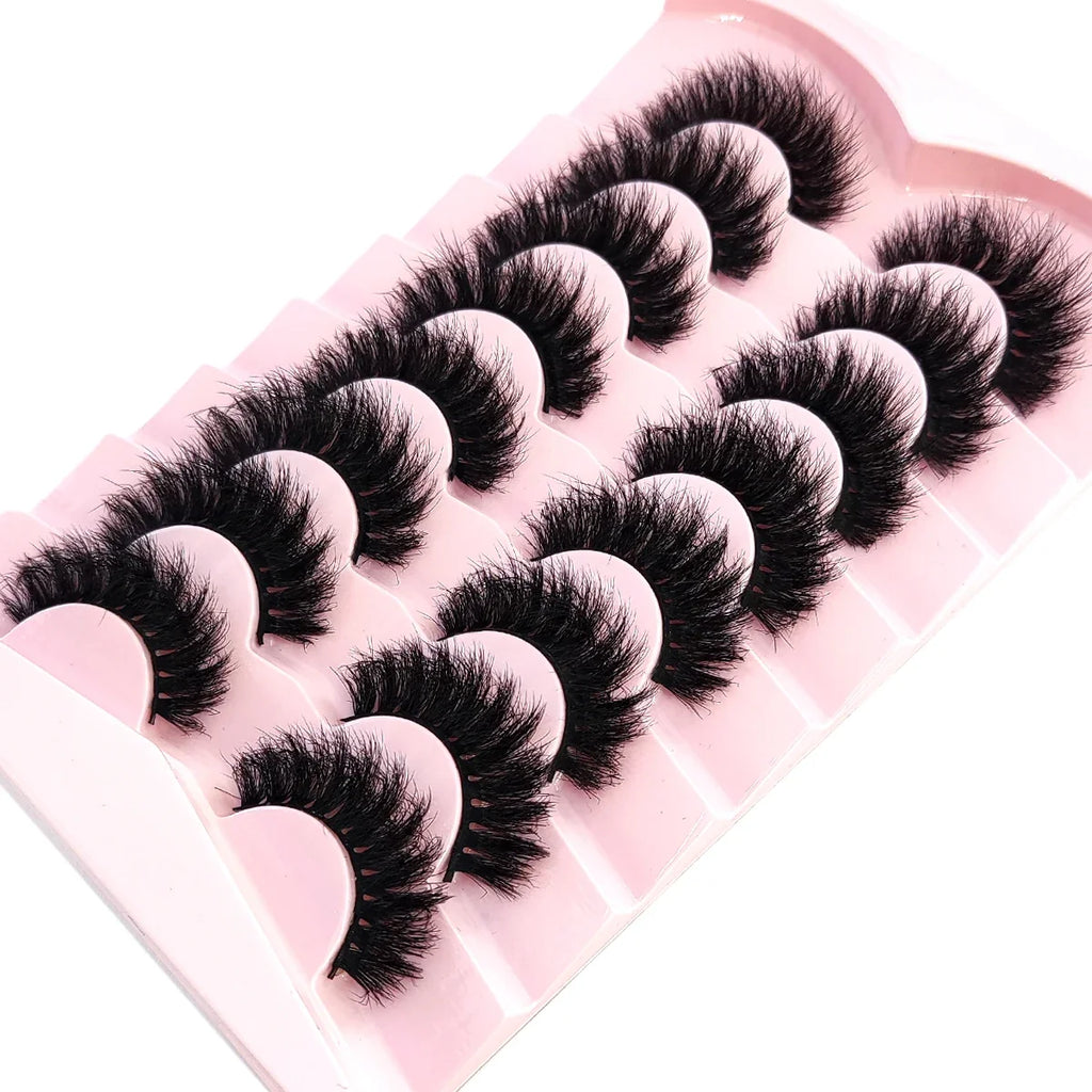 5-8 Pairs Natural Russian Striped Mink Lashes | 3D Volume Wavy False Eyelash Extensions