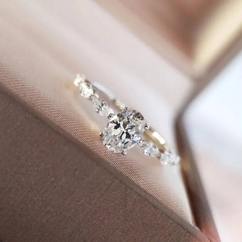 925 Sterling Silver Zircon Ring | Classic Oval Wedding Band for Women