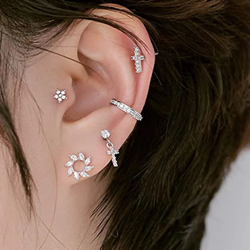 Moon Star Cartilage Earring Set | Cute Tragus Helix Daith Jewelry