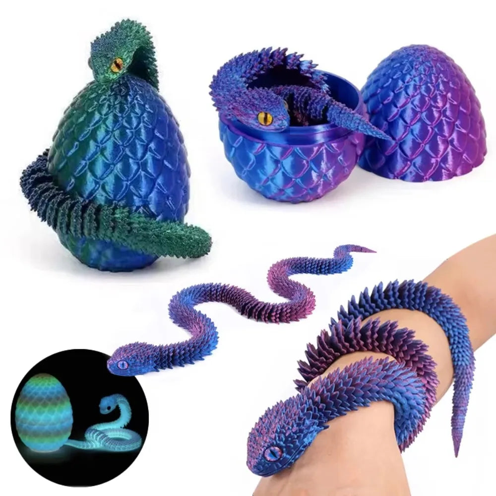 3D Printed Snake with Egg | Articulated Desktop Animal Decoration