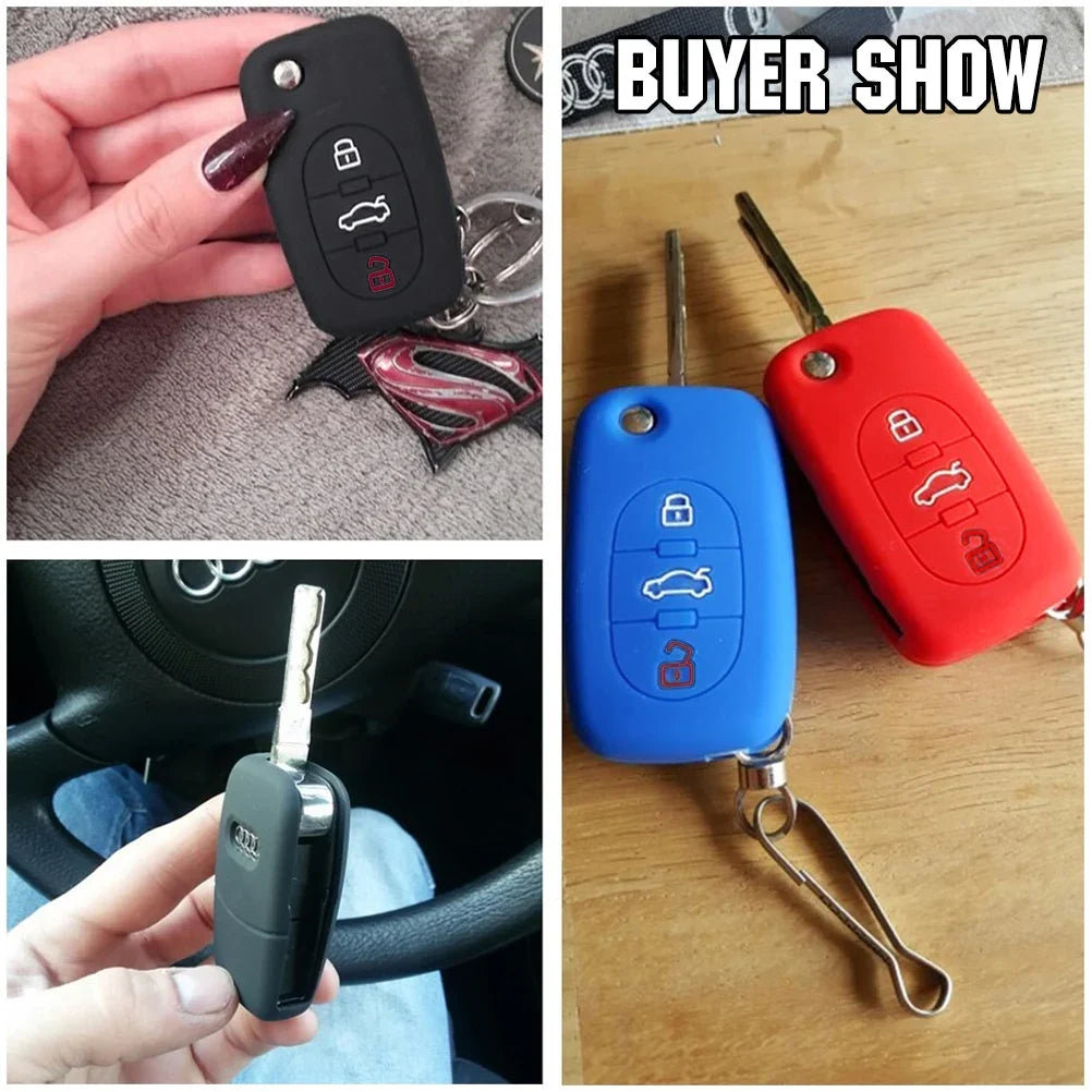 XUKEY Silicone Car Key Fob Cover Case | 3 Button Flip Remote Holder for Audi A2 A3 S3 A4 S4 A6 S6 RS6 A8 TT Allroad