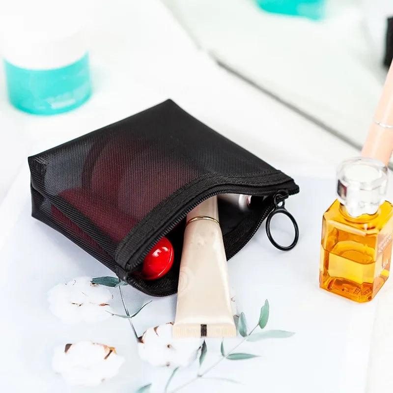 Women Black Mesh Coin Wallet Purse | Small Transparent Organizer Pouch