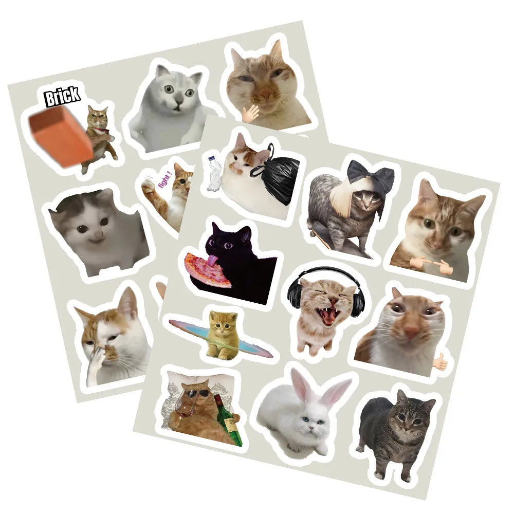 56pcs Kawaii Cat Meme Sticker Collection | UV-Coated Waterproof Decals for Journaling & Device