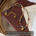 French Retro Natural Stone Pendant Necklace | Elegant Elephant Jewelry for Women