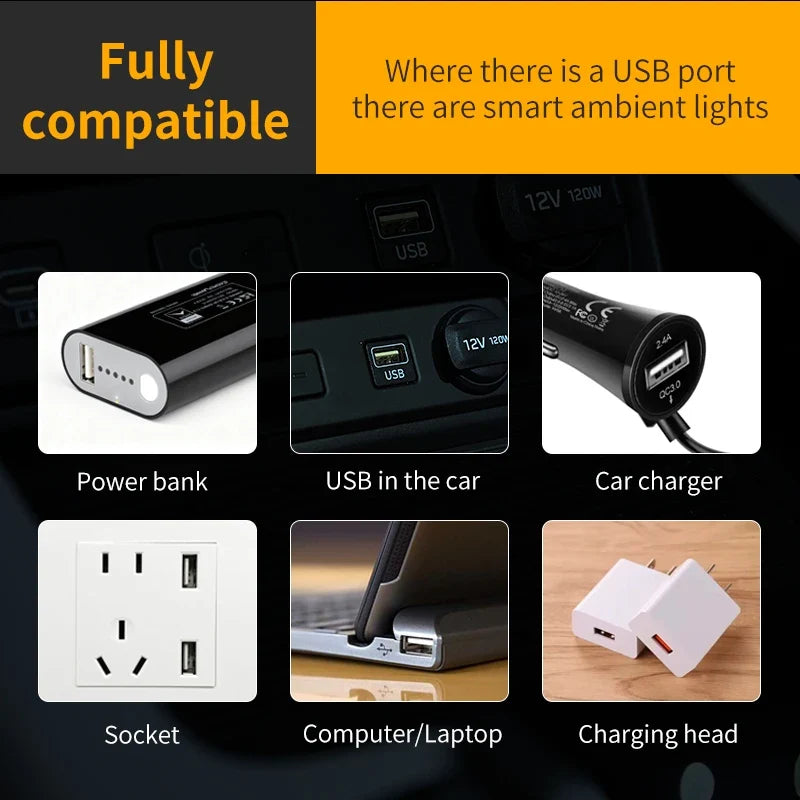 Car USB Atmosphere Light | LED Touch Control Interior Decoration Lamp