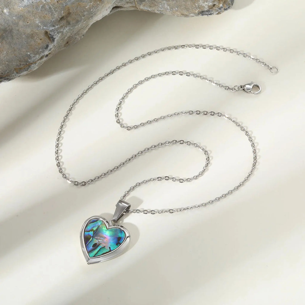 Custom Photo Heart Pendant | Abalone Shell Stainless Steel Necklace