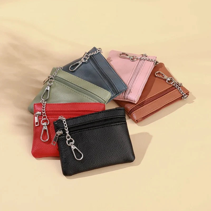 Mini Leather Card Holder Wallet | Compact Zipper Coin Purse for Women