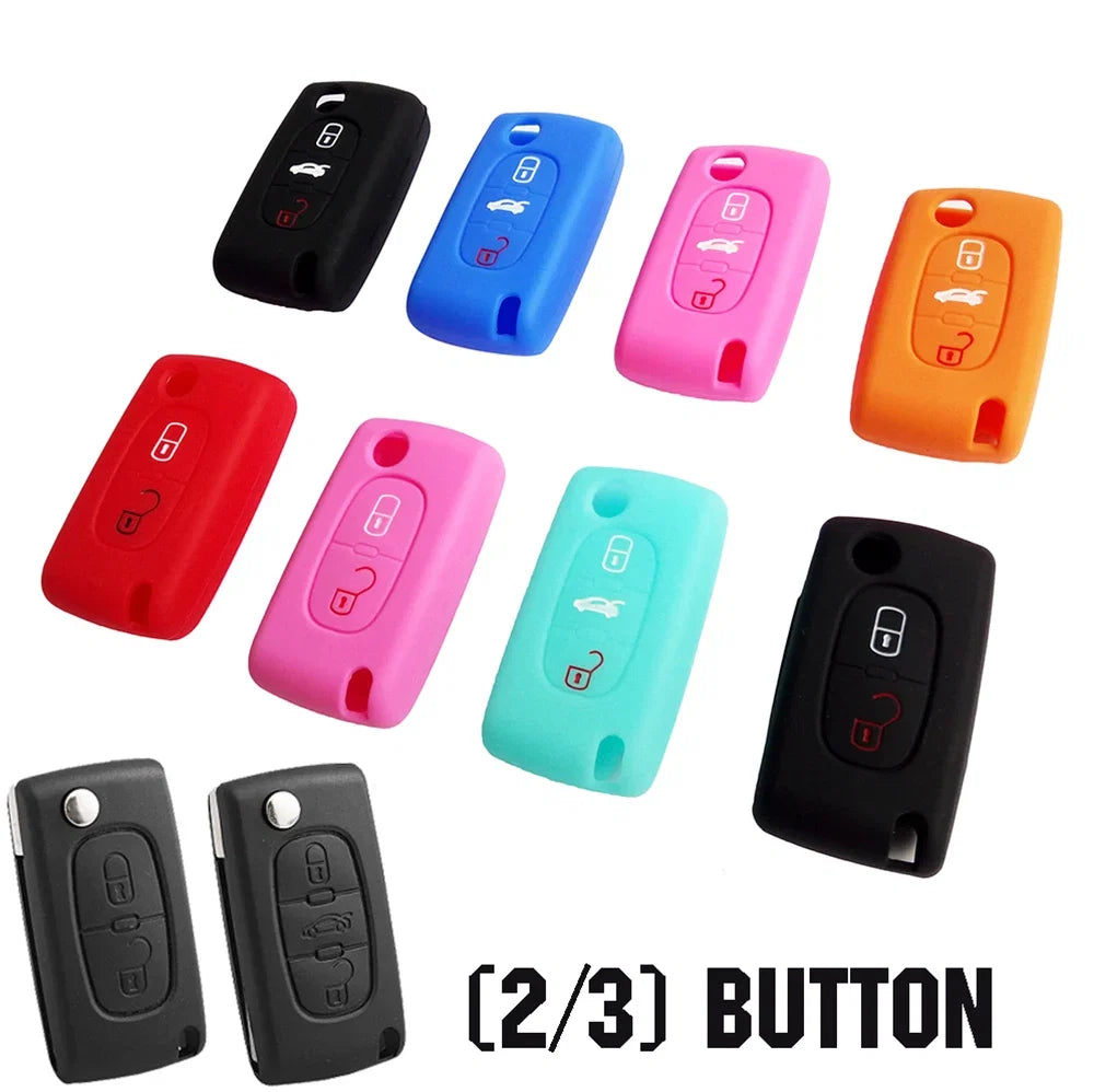 XUKEY Silicone Key Cover Case Fob Holder for Citroen Peugeot Cars | 2/3 Button Flip Key Protector