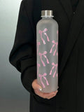 1000ml Matte Water Cup with Bow Print | Leakproof Stainless Steel Sports Bottle