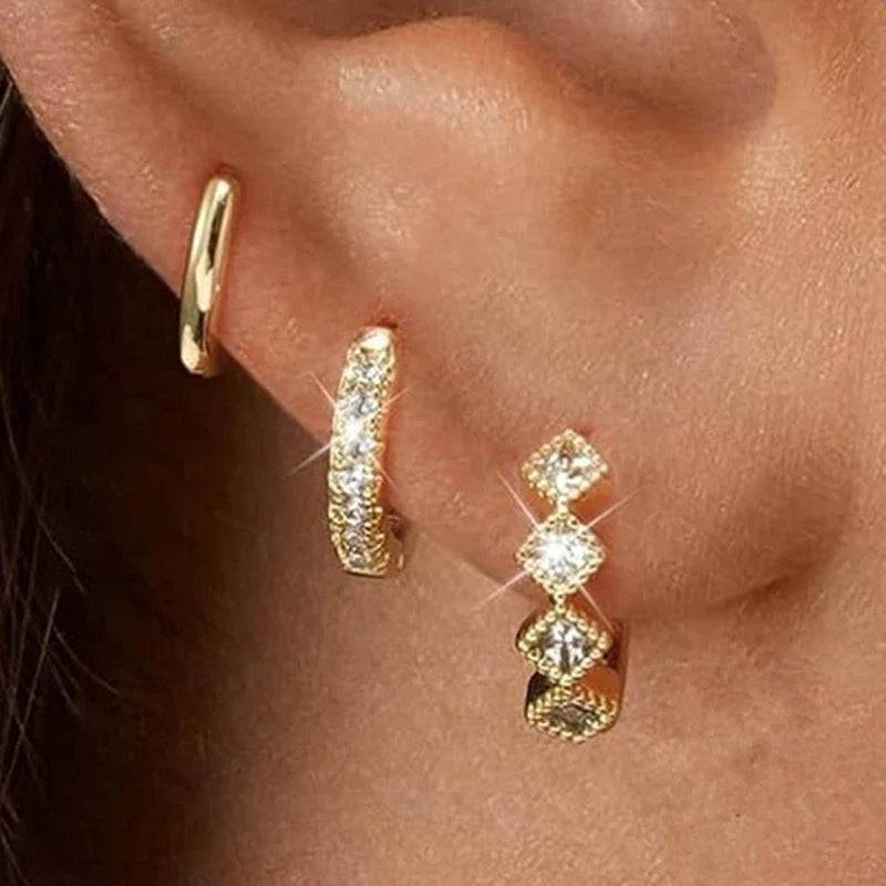 3 PCS Exquisite Zircon Little Huggies Hoop Earrings Set | Stainless Steel Cartilage Earring Jewelry
